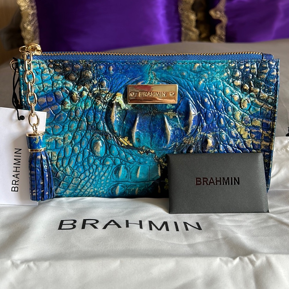 Brahmin Millie Wristlet Phthalo/Blue Leather